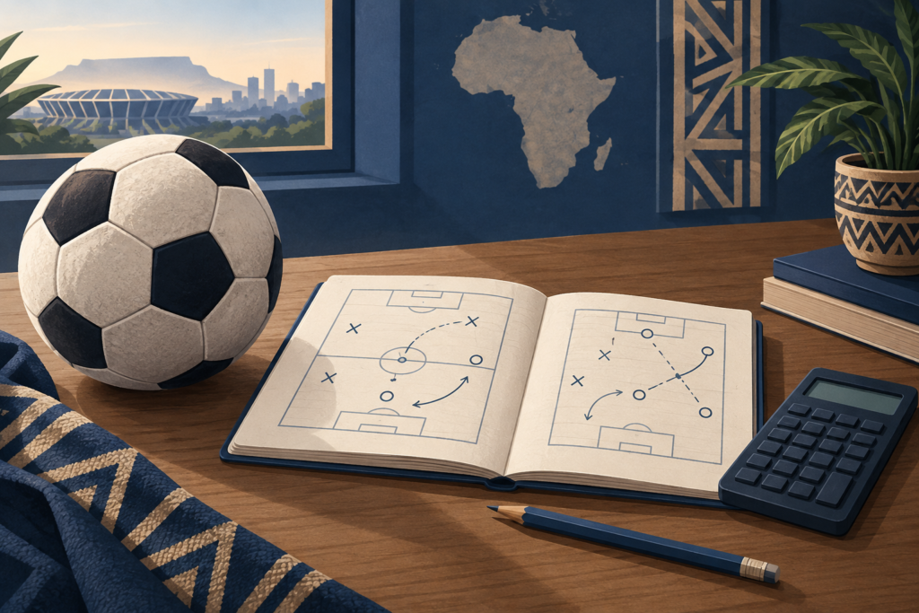 Football, notebook and calculator illustrating learning about odds and risk.