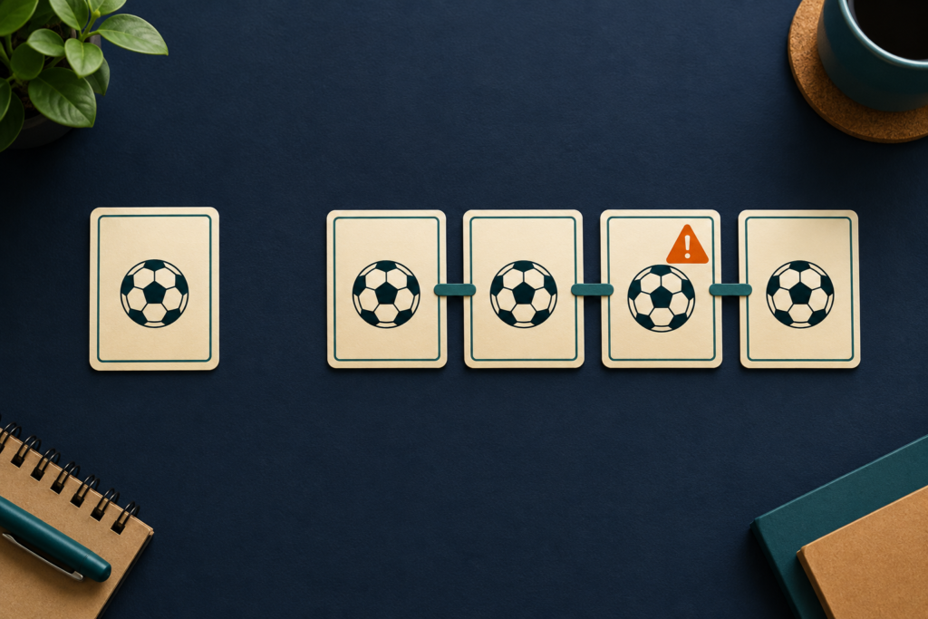One selection card beside four linked selection cards, with a caution symbol on one link.